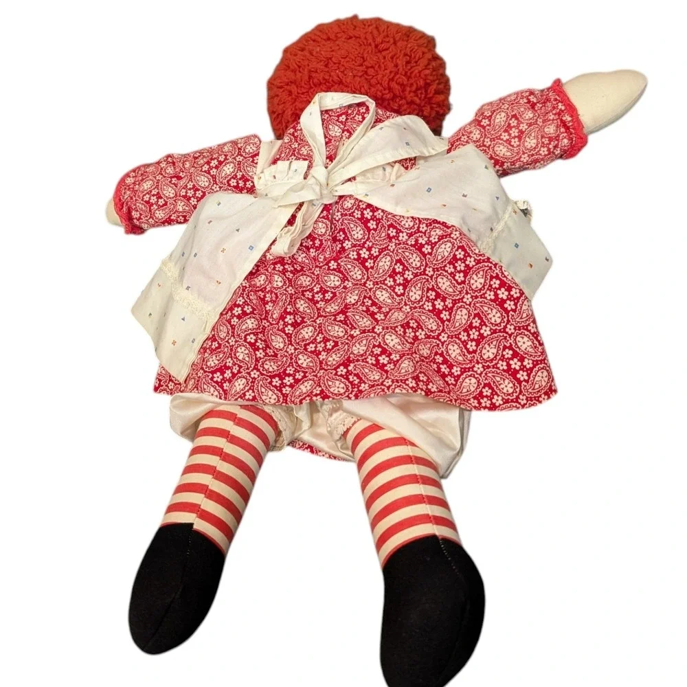 Vintage Raggedy Ann Plush Doll 18 Inch Red Yarn Hair Paisley Dress White Apron